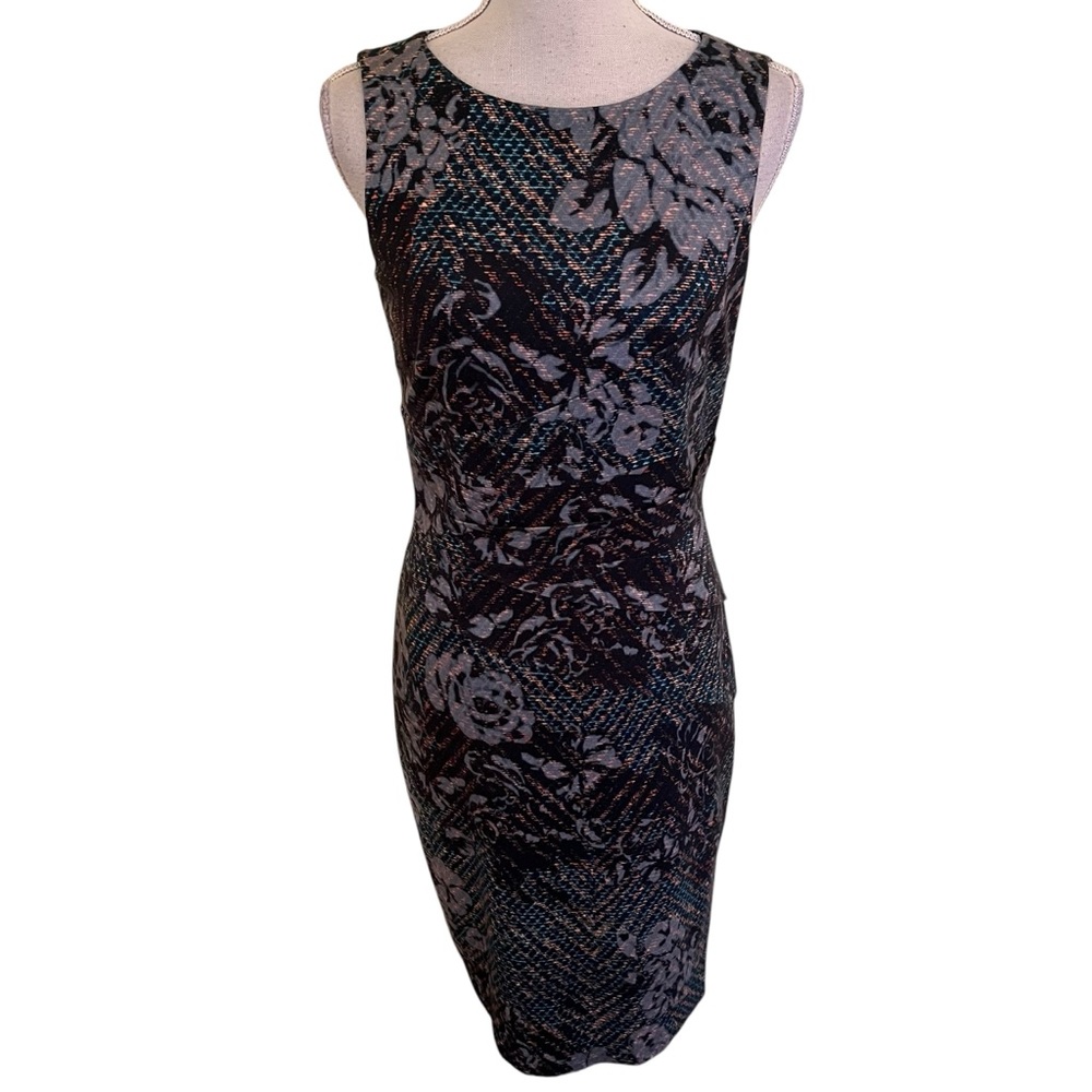 Antonio Melani Black and Gray/Multi Floral Sleeveless Sheath "Donna" Dress